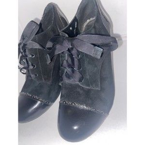 Gianni Bini 8.5M Black Leather Lace Up Oxford Shoes Heels Boots